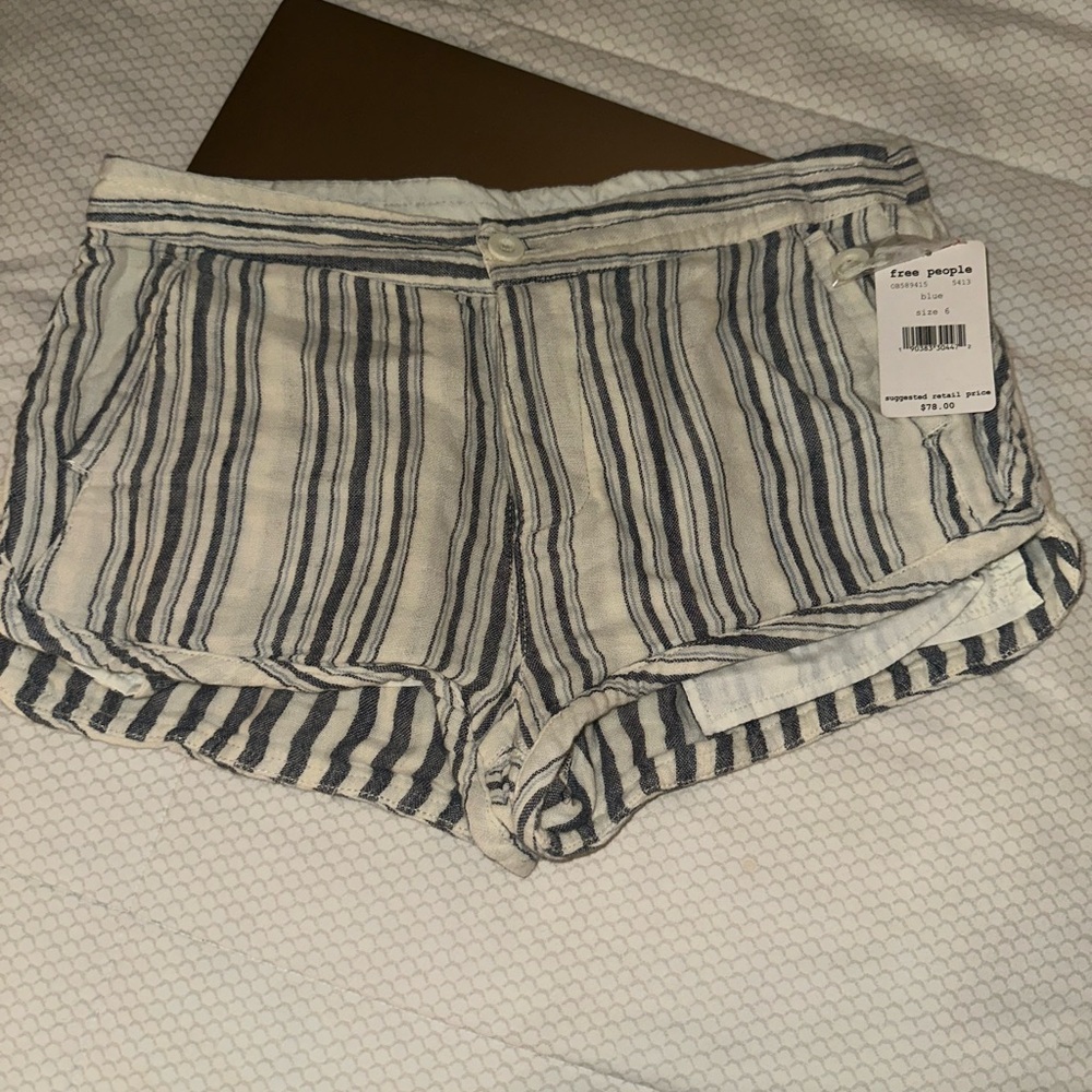 Free People High Waist Striped Shorts - Black and Cream Sz 6